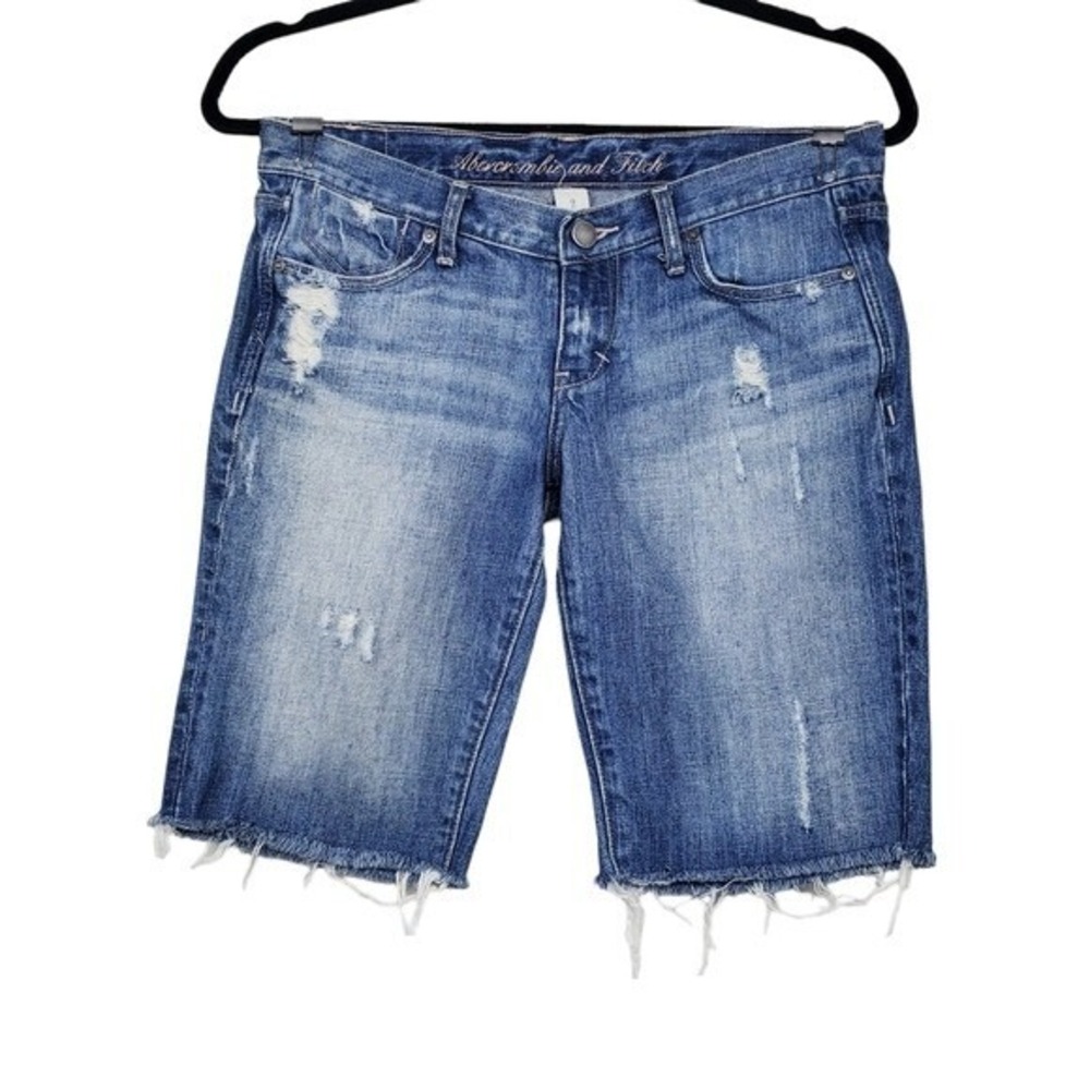 Abercrombie & Fitch Womens Blue Distressed Denim Jean Shorts Size 2